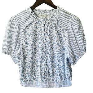 AMERICAN EAGLE OUTFITTERS Smocked Waist Top‎ | Blue & Cream | Size Large